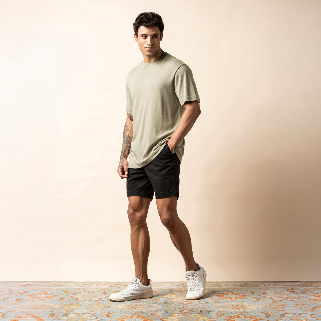 Midweight Supima Tee Fossil full body on model