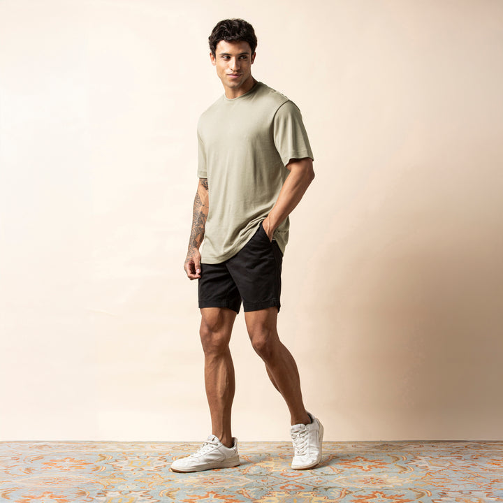 Midweight Supima Tee Fossil full body on model