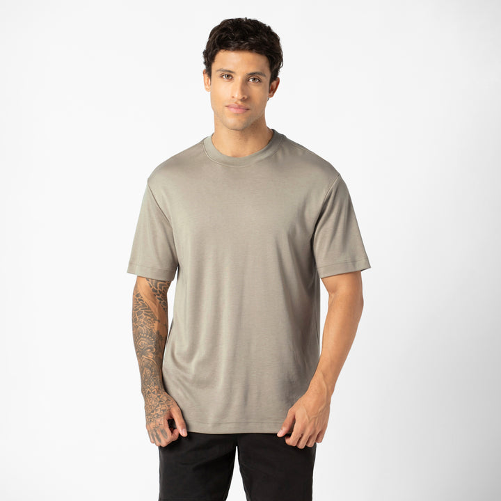 Midweight Supima Tee Fossil front on model