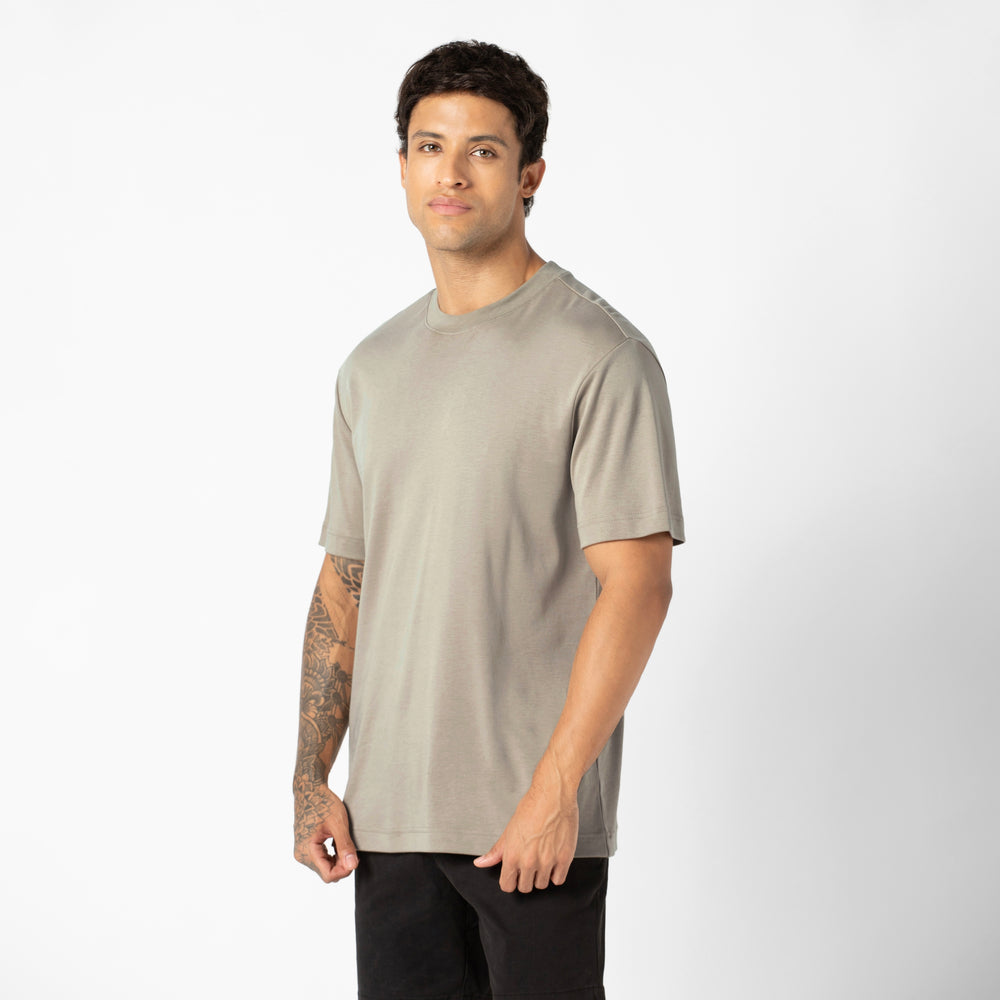 Midweight Supima Tee Fossil side on model