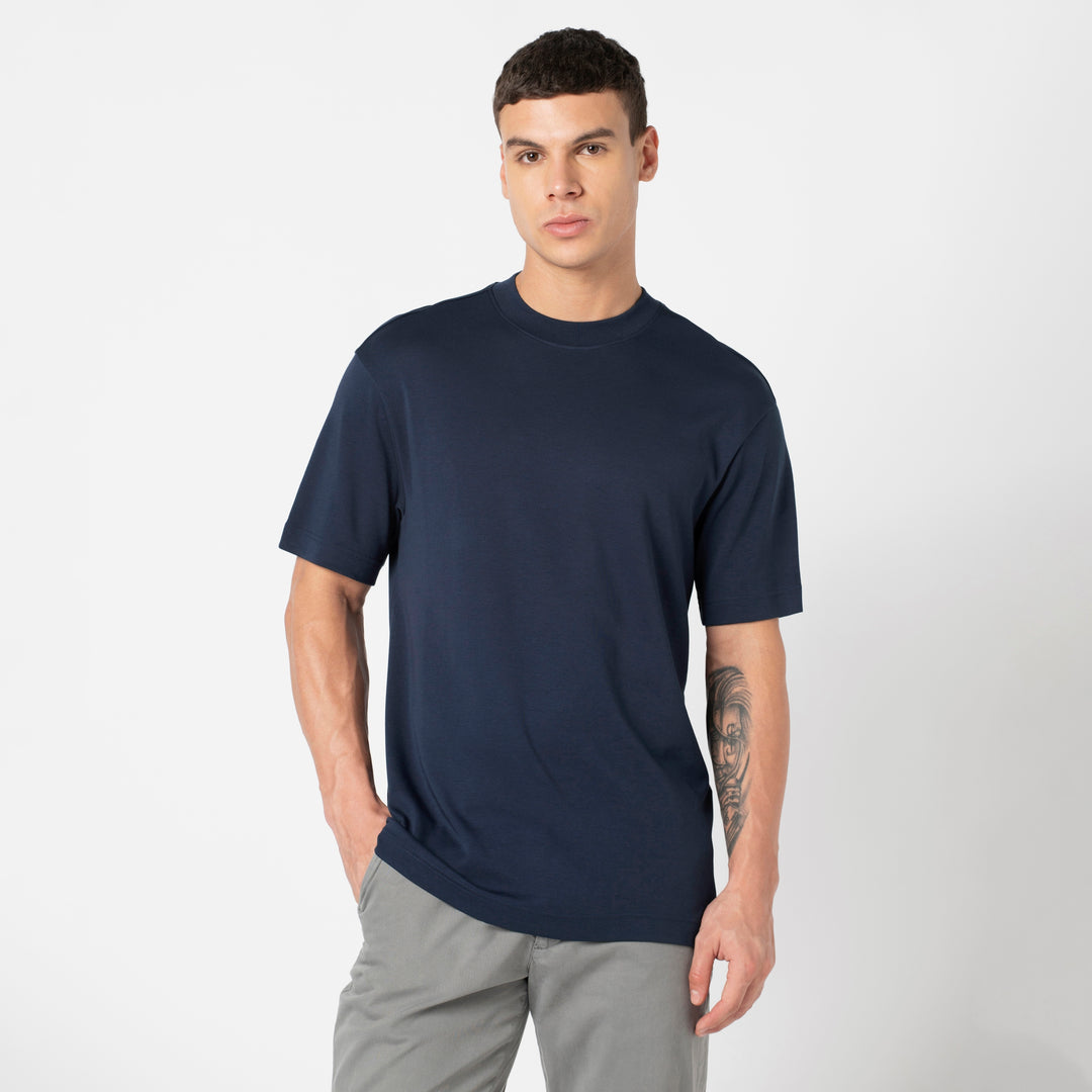 Midweight Supima Tee Navy front on model