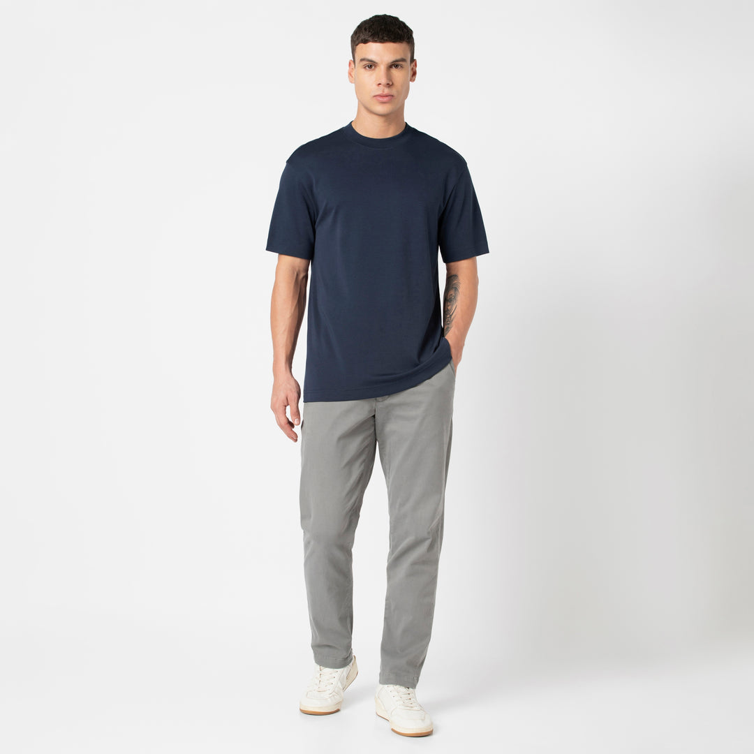 Midweight Supima Tee Navy full body on model