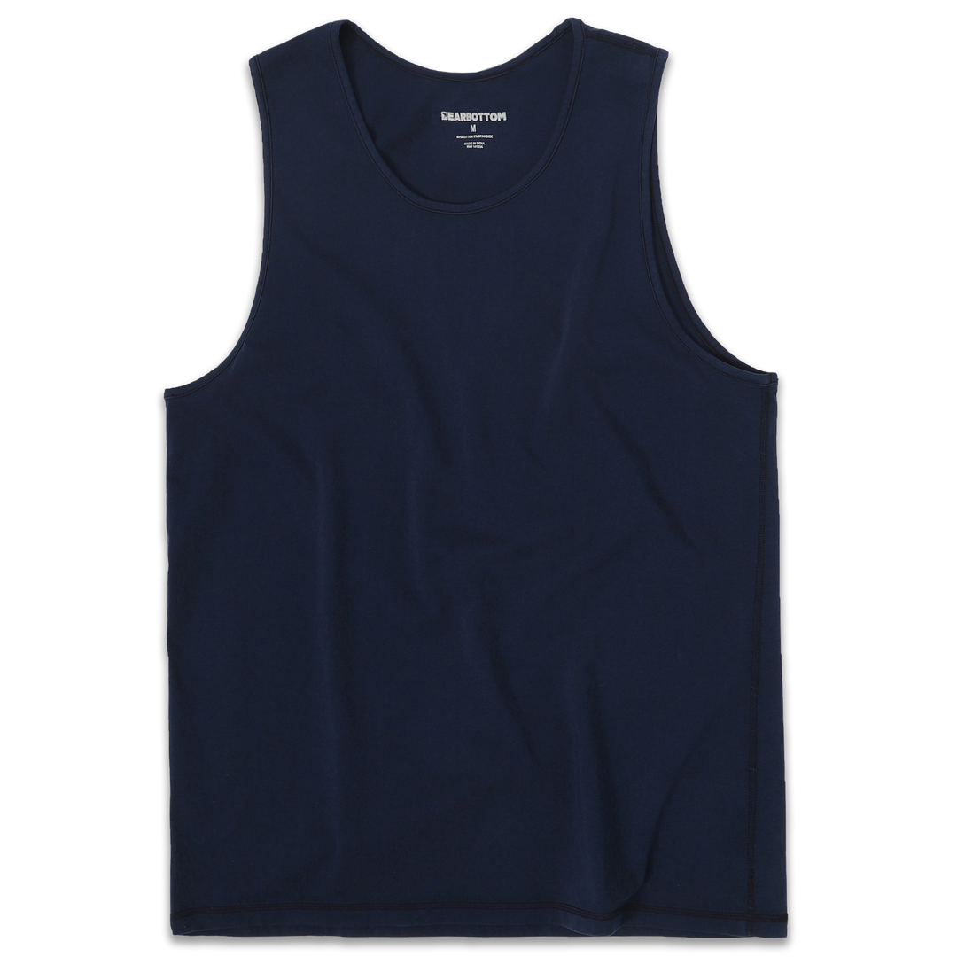 Natural Dye Tank Navy front with crewneck
