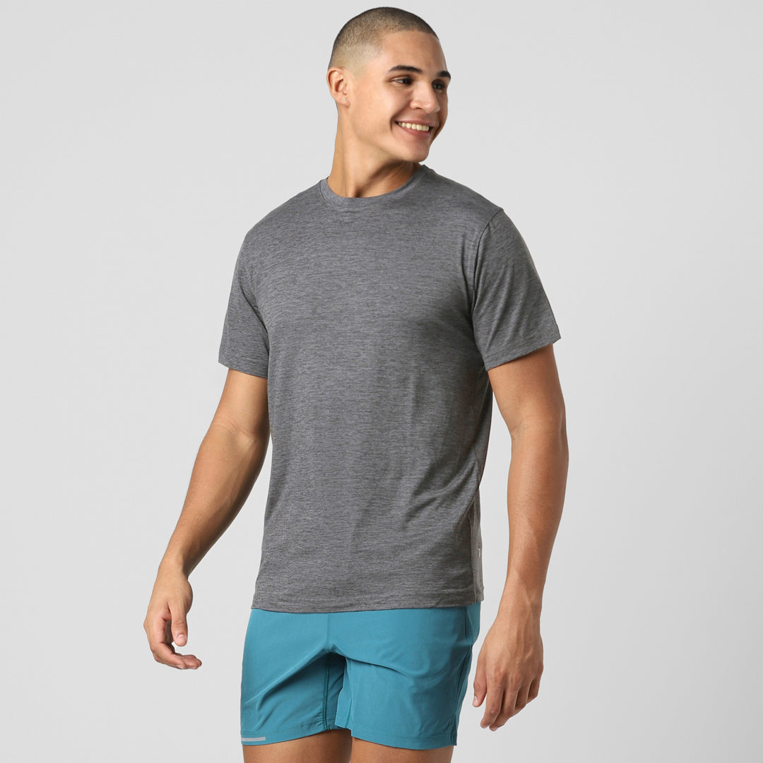 Tech Tee Coal side on model