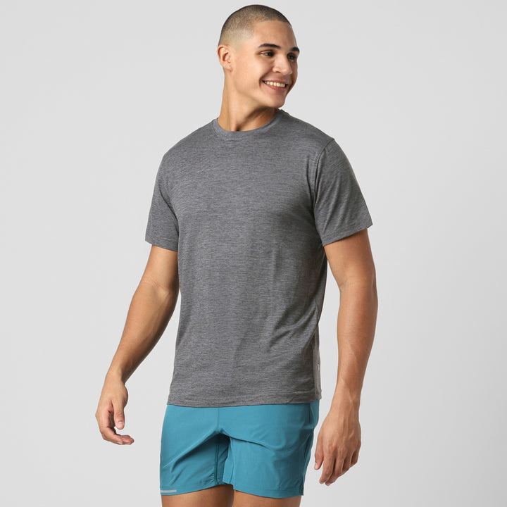 Tech Tee Coal side on model