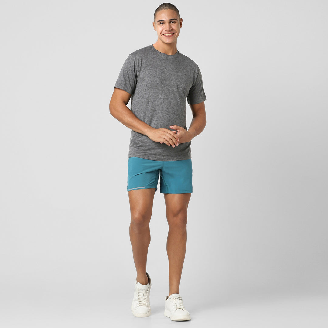 Tech Tee Coal full body on model