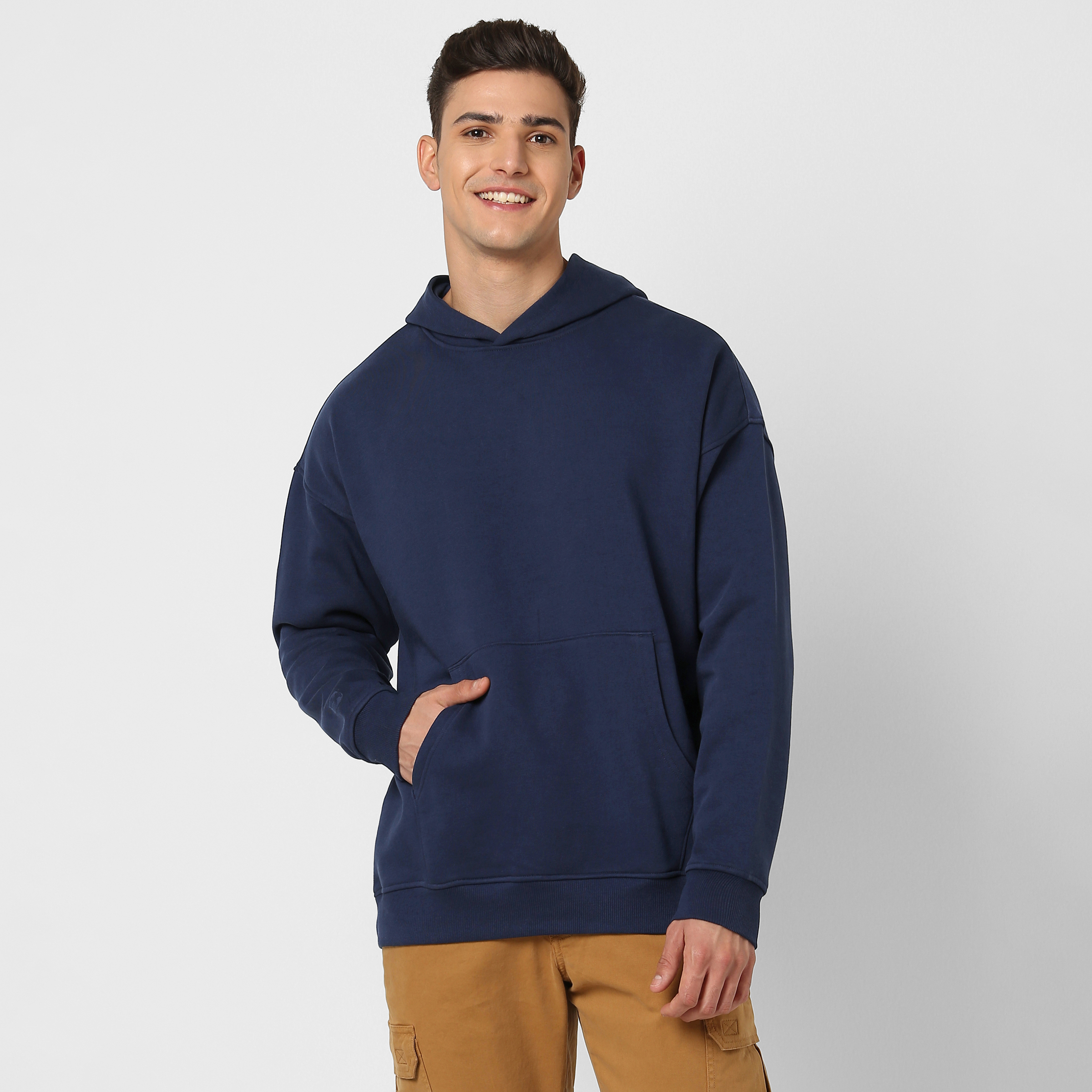 Oversized Hoodie Navy front on model