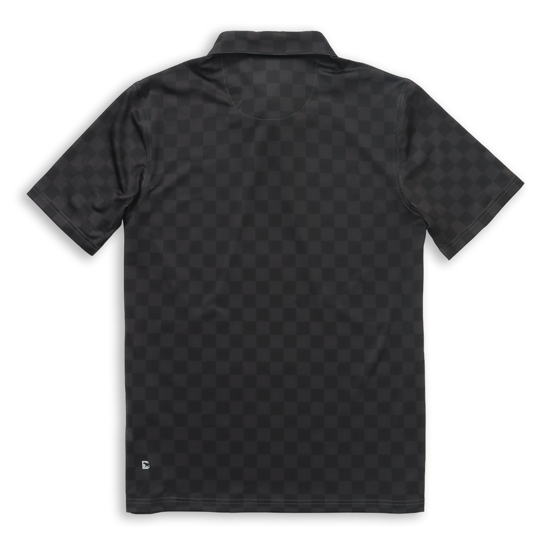 Performance Polo Black Checkers back with collar and short sleeves
