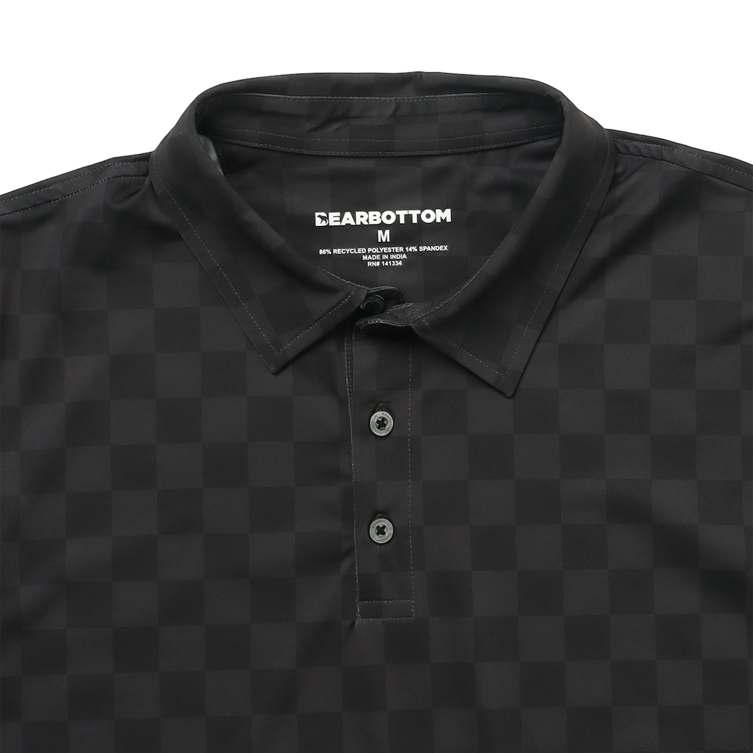 Performance Polo Black Checkers close up collar