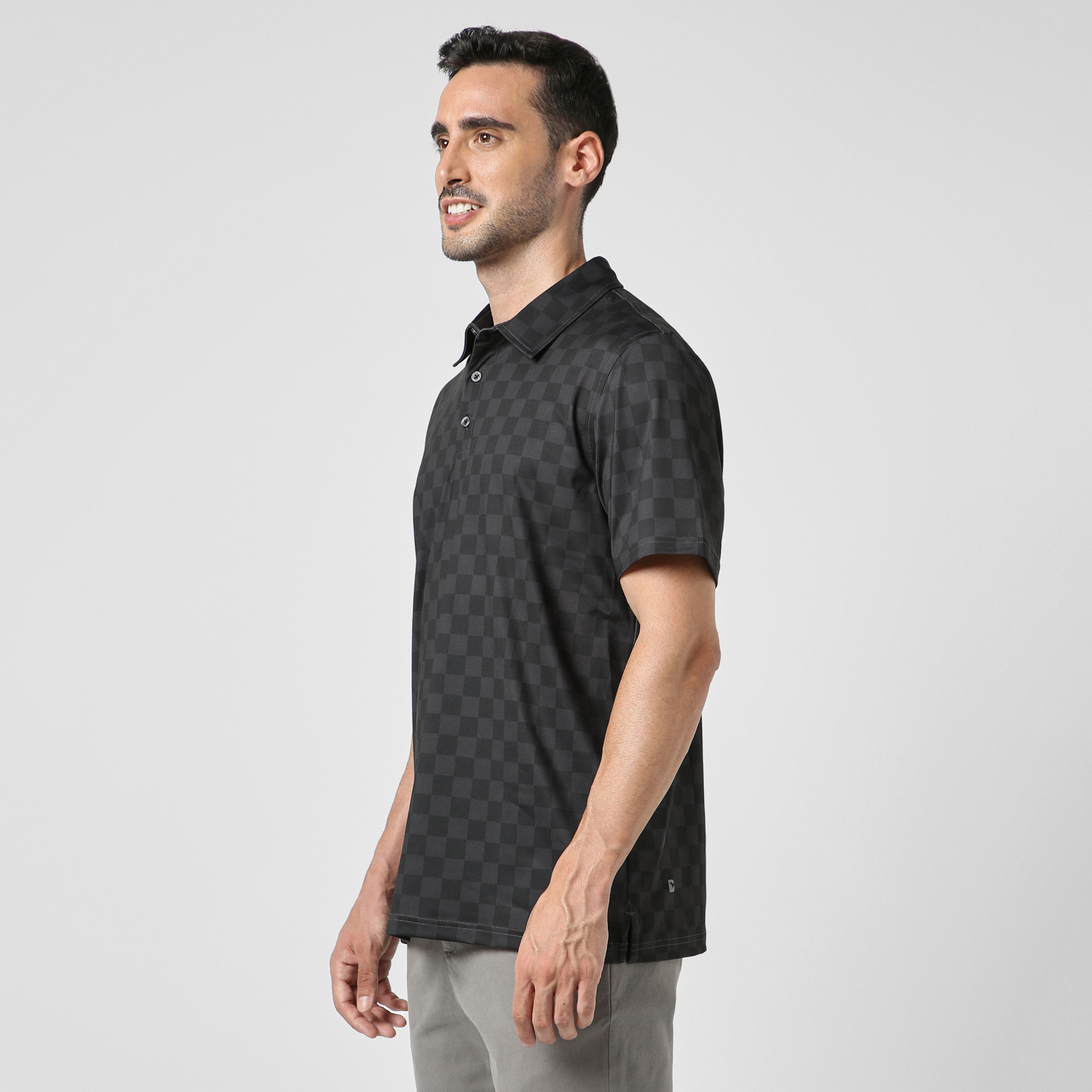 Performance Polo Black Checkers side on model