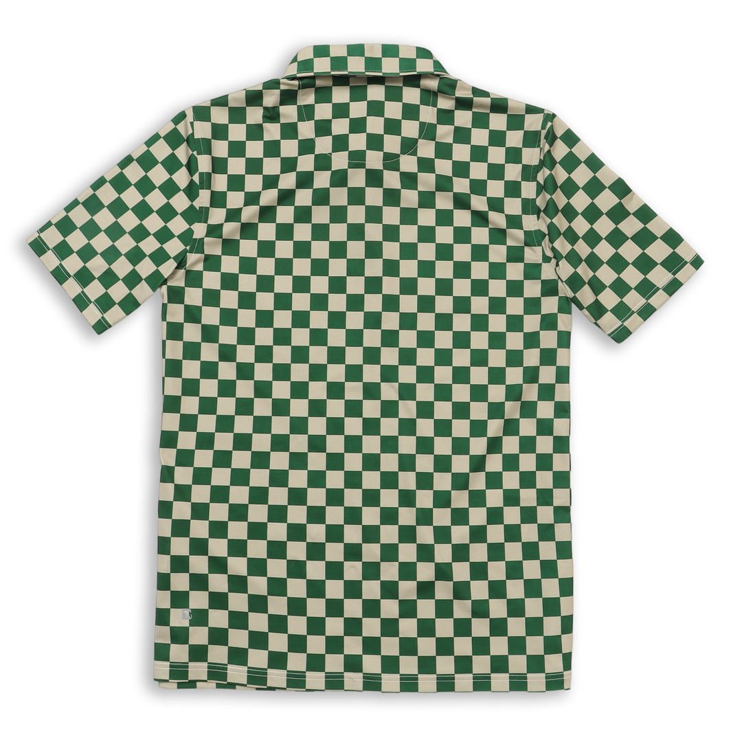 Performance Polo Green Checkers back with collar and short sleeves