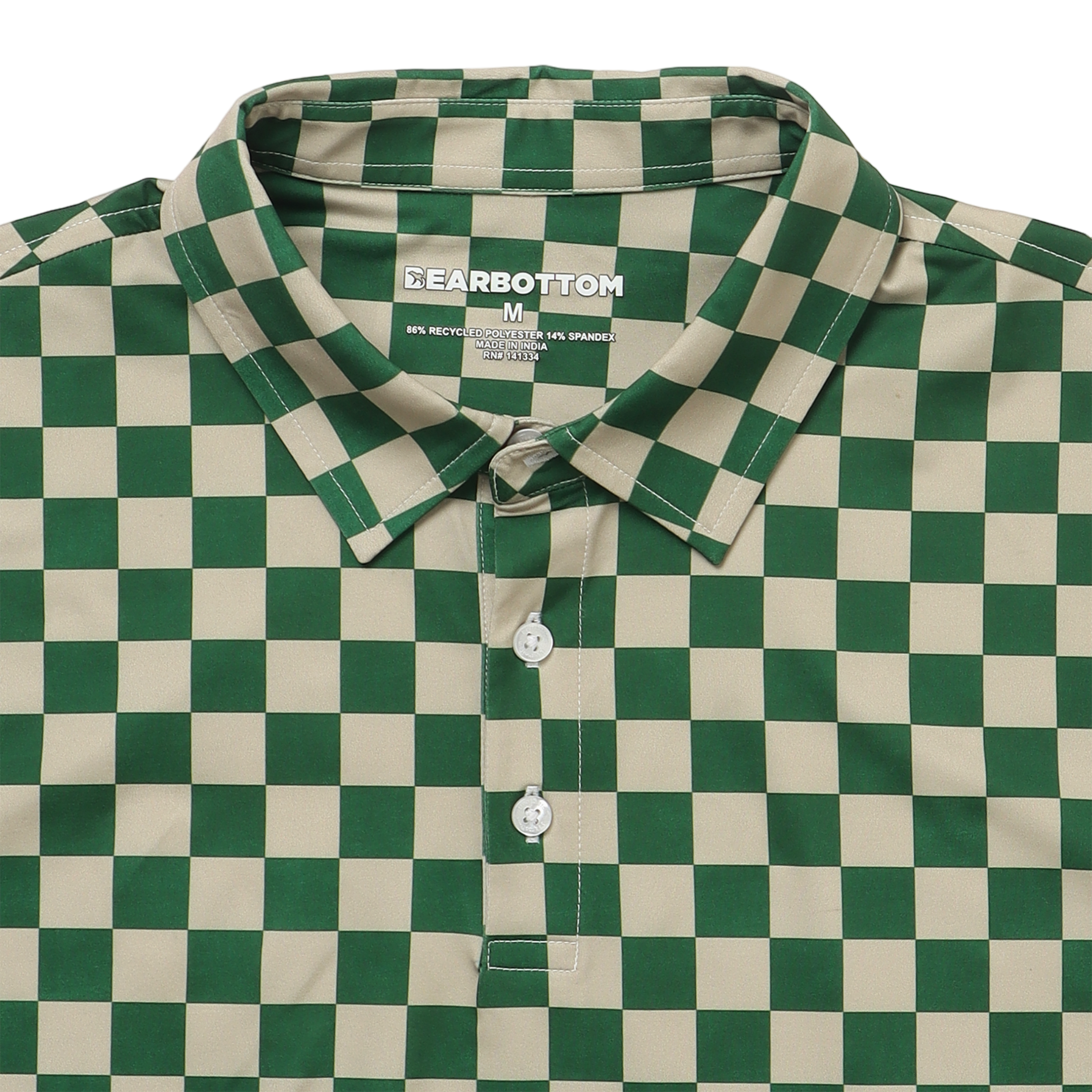 Performance Polo Green Checkers close up collar