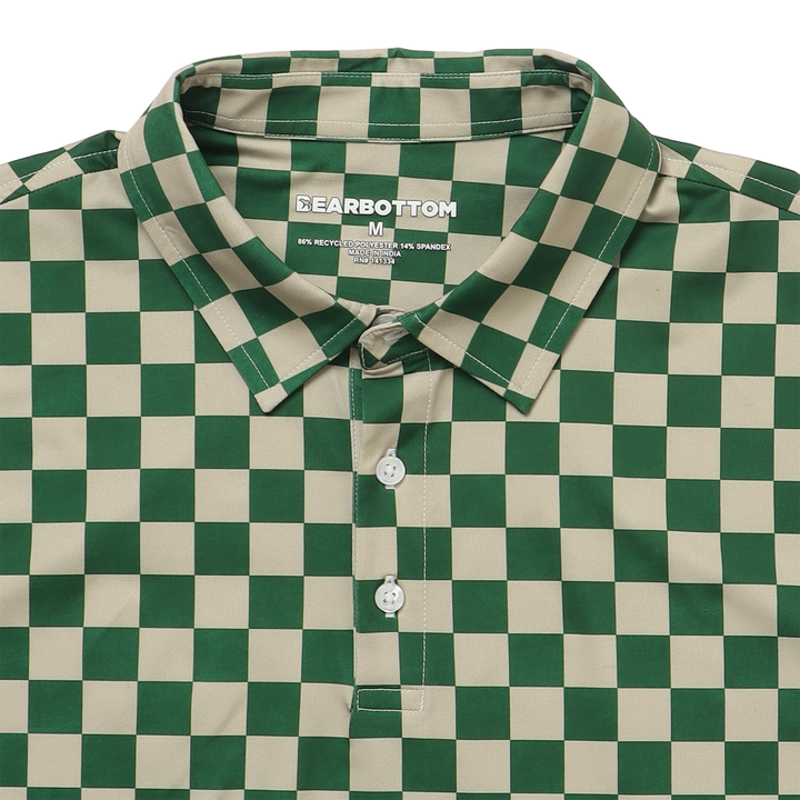 Performance Polo Green Checkers close up collar