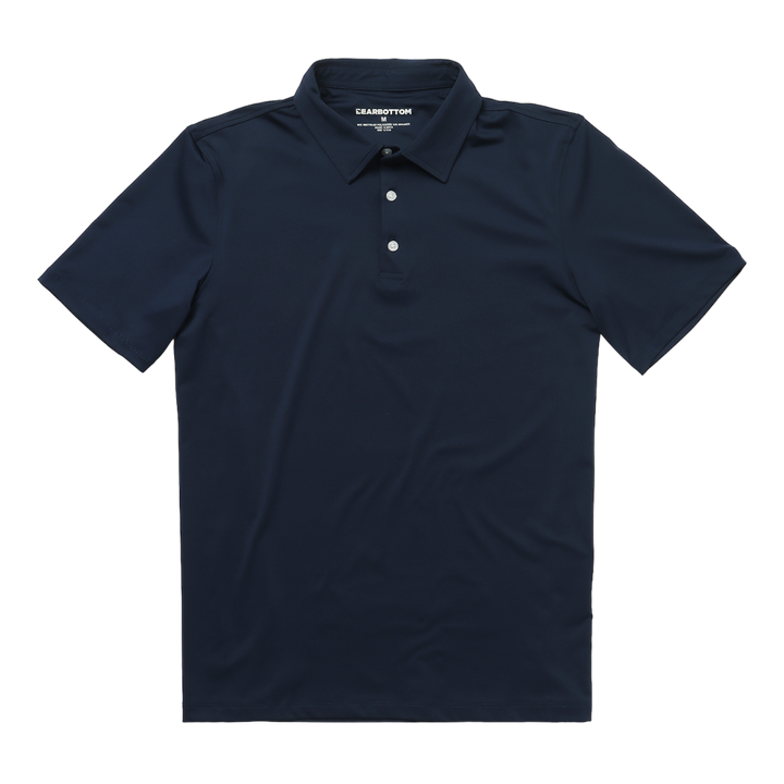 Performance Polo Navy front with collar, short sleeves, and 3 buttons.
