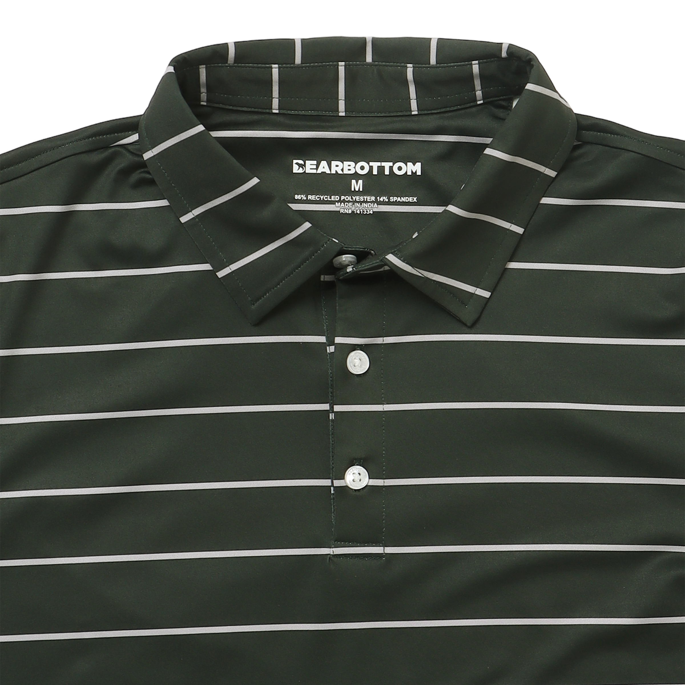 Performance Stripe Polo Forest Stripe close up on collar