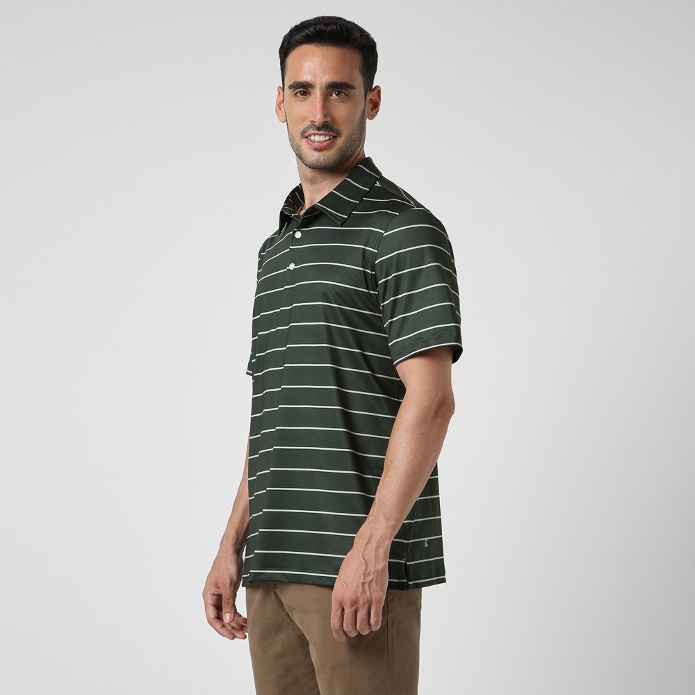 Performance Stripe Polo Forest Stripe side on model