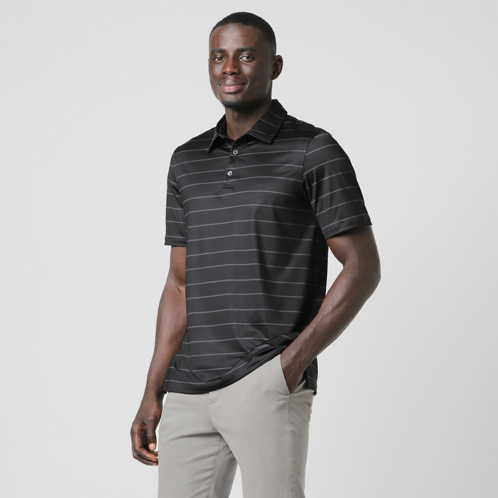 Performance Stripe Polo Shadow Stripe side on model