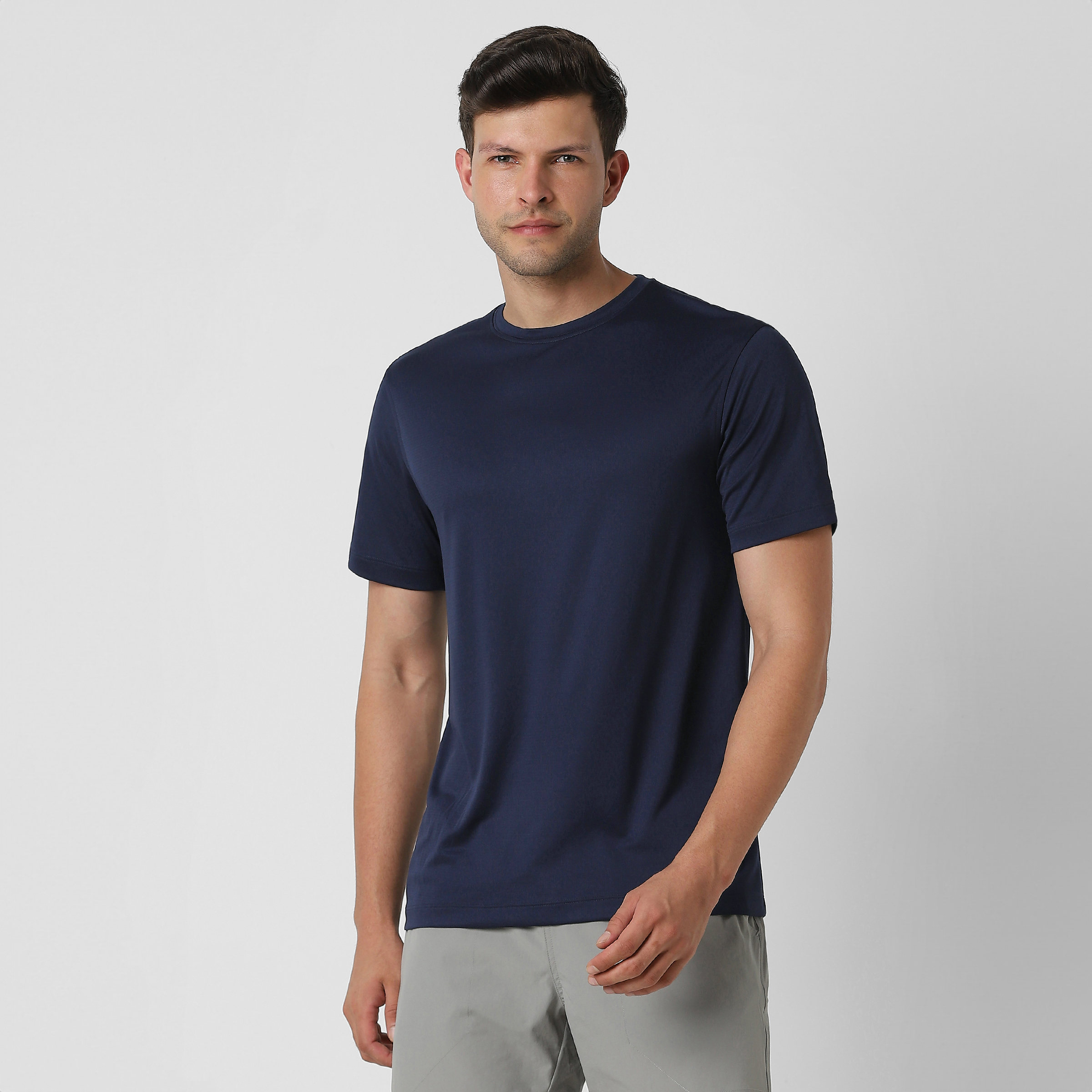 Power Tee Navy front on model