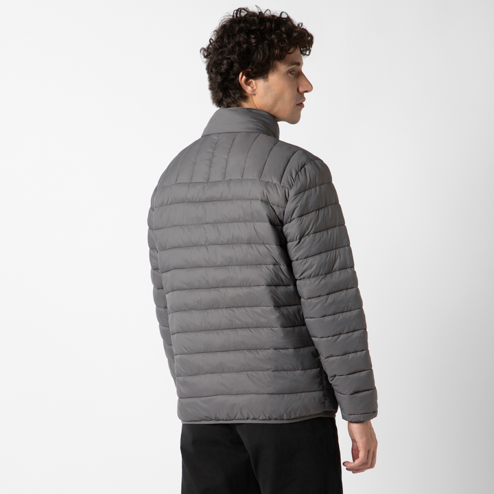 PrimaLoft Packable Jacket Dark Grey back on model