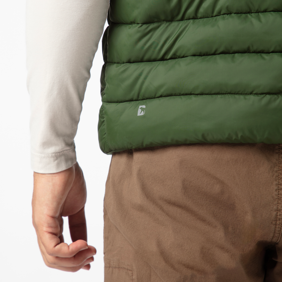 PrimaLoft Packable Vest Pine close up logo