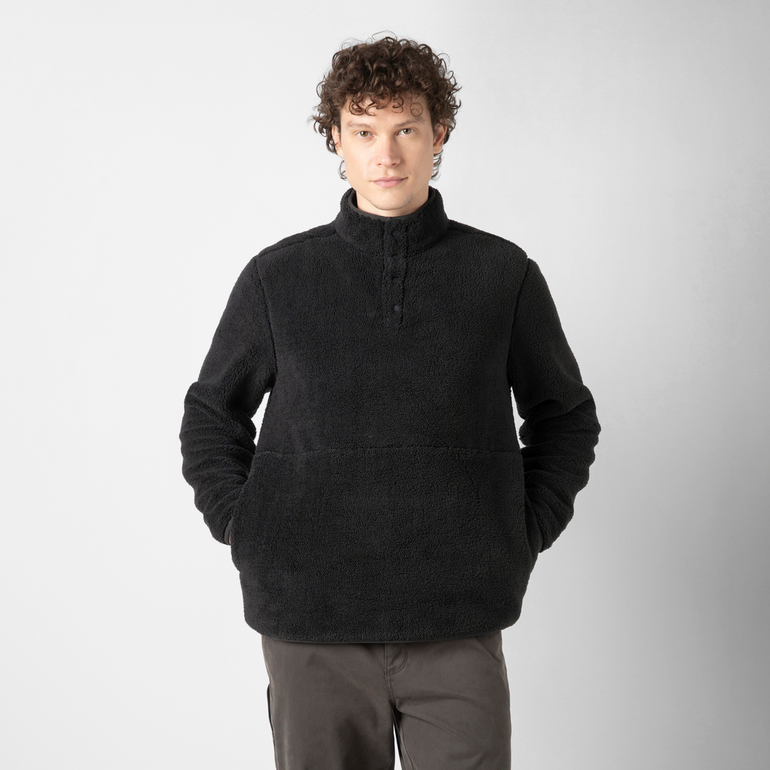 Quarter Snap Sherpa Pullover Black front on model