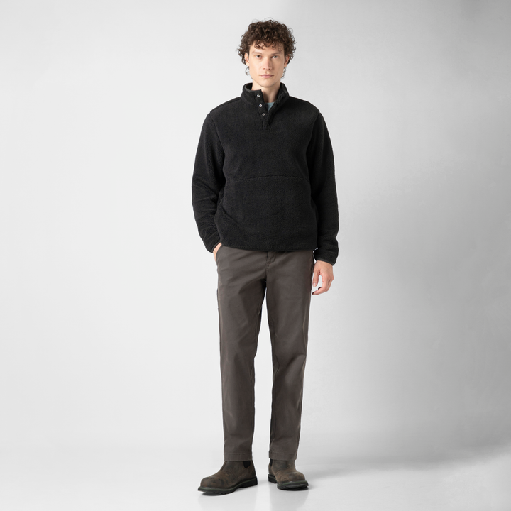Quarter Snap Sherpa Pullover Black full body on model