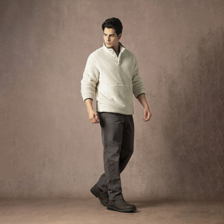 Quarter Snap Sherpa Pullover Bone side full body on model on backdrop