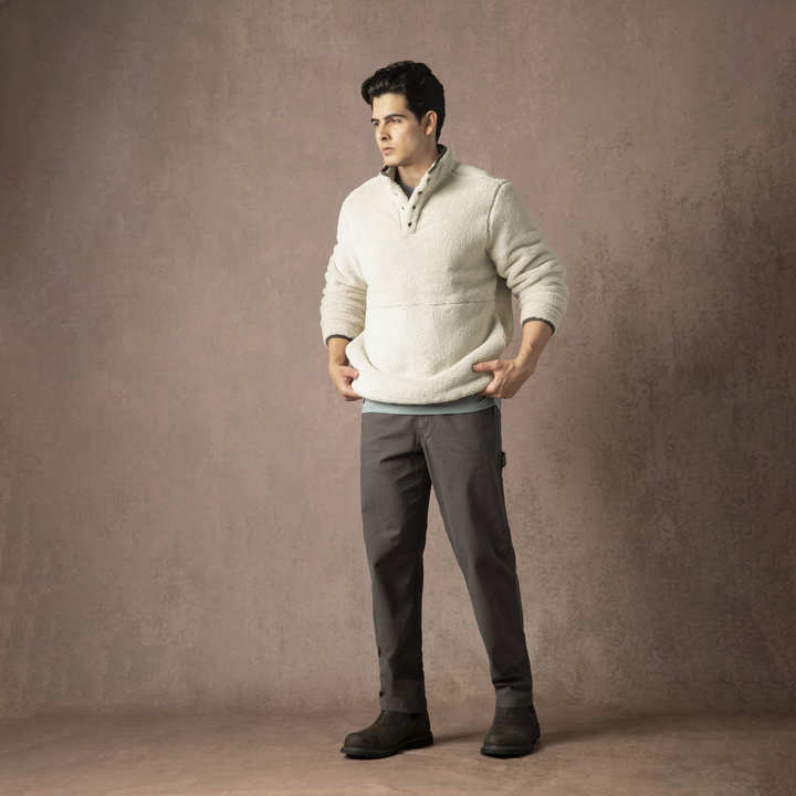Quarter Snap Sherpa Pullover Bone front full body on model on backdrop