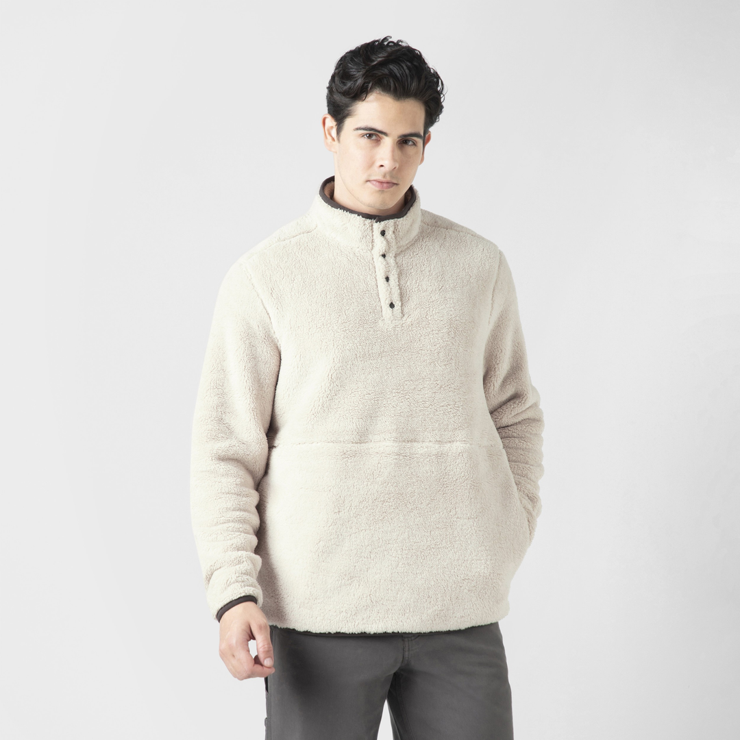 Quarter Snap Sherpa Pullover Bone front on model