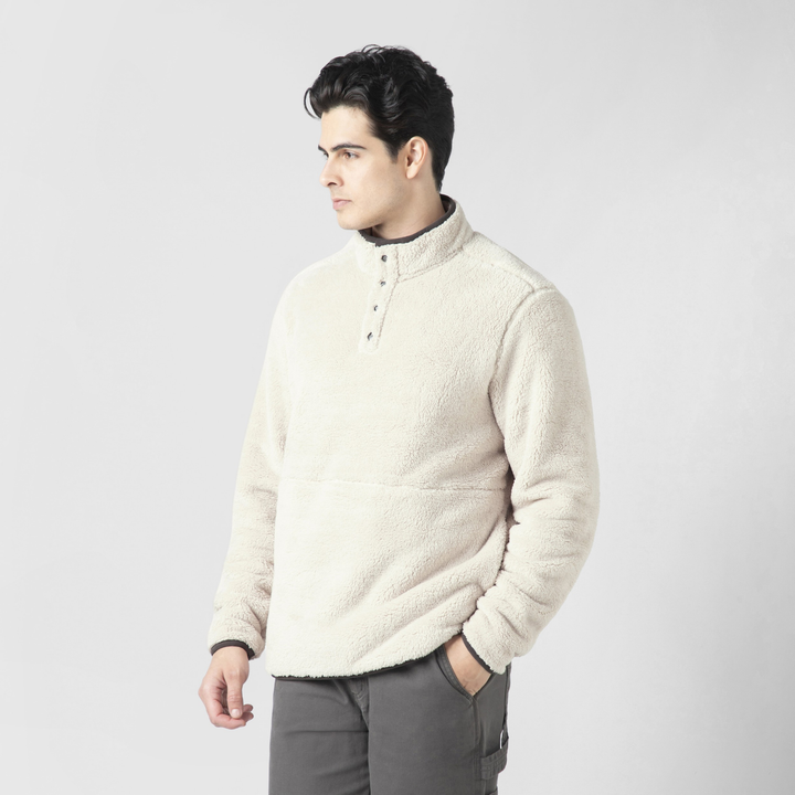 Quarter Snap Sherpa Pullover Bone side on model