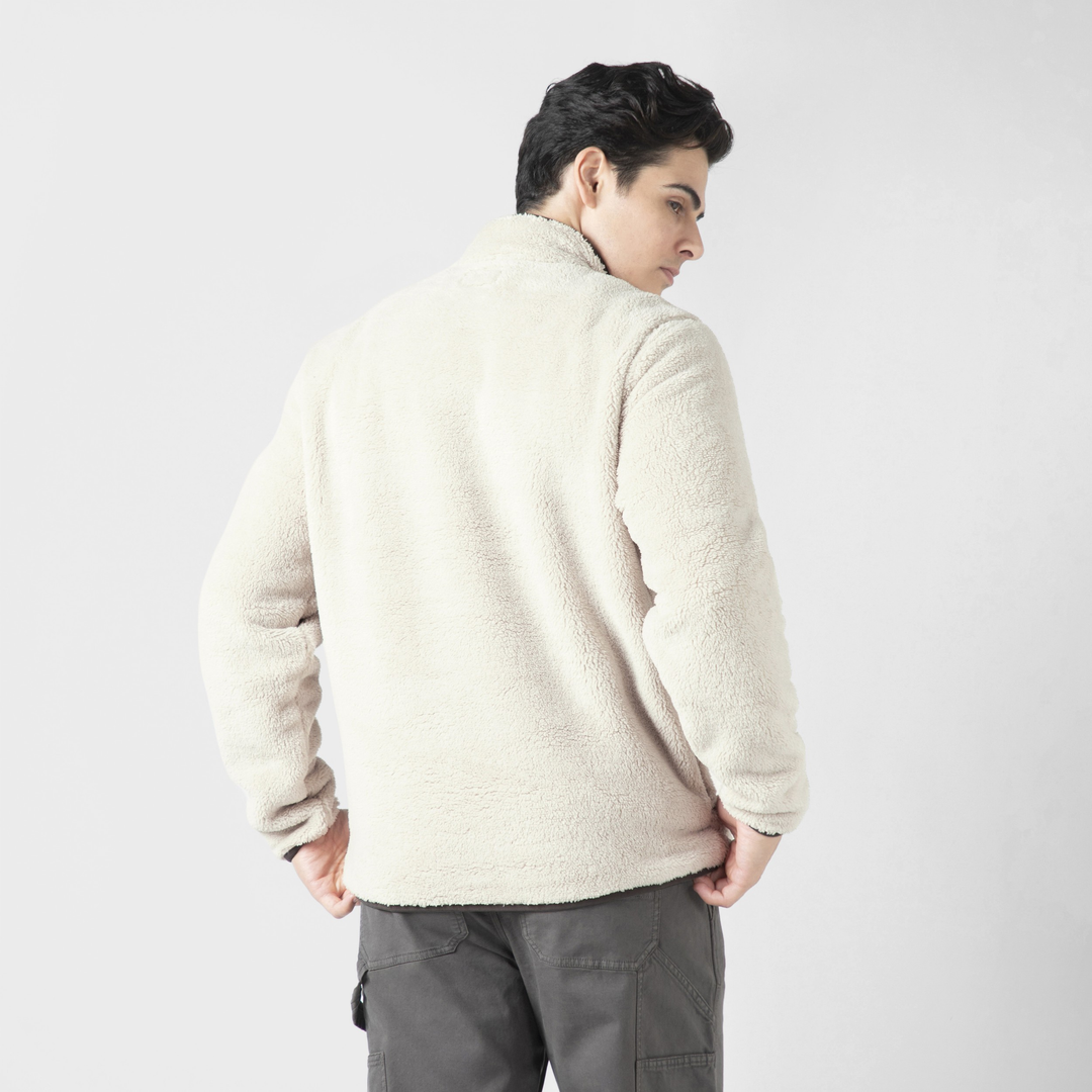 Quarter Snap Sherpa Pullover Bone back on model