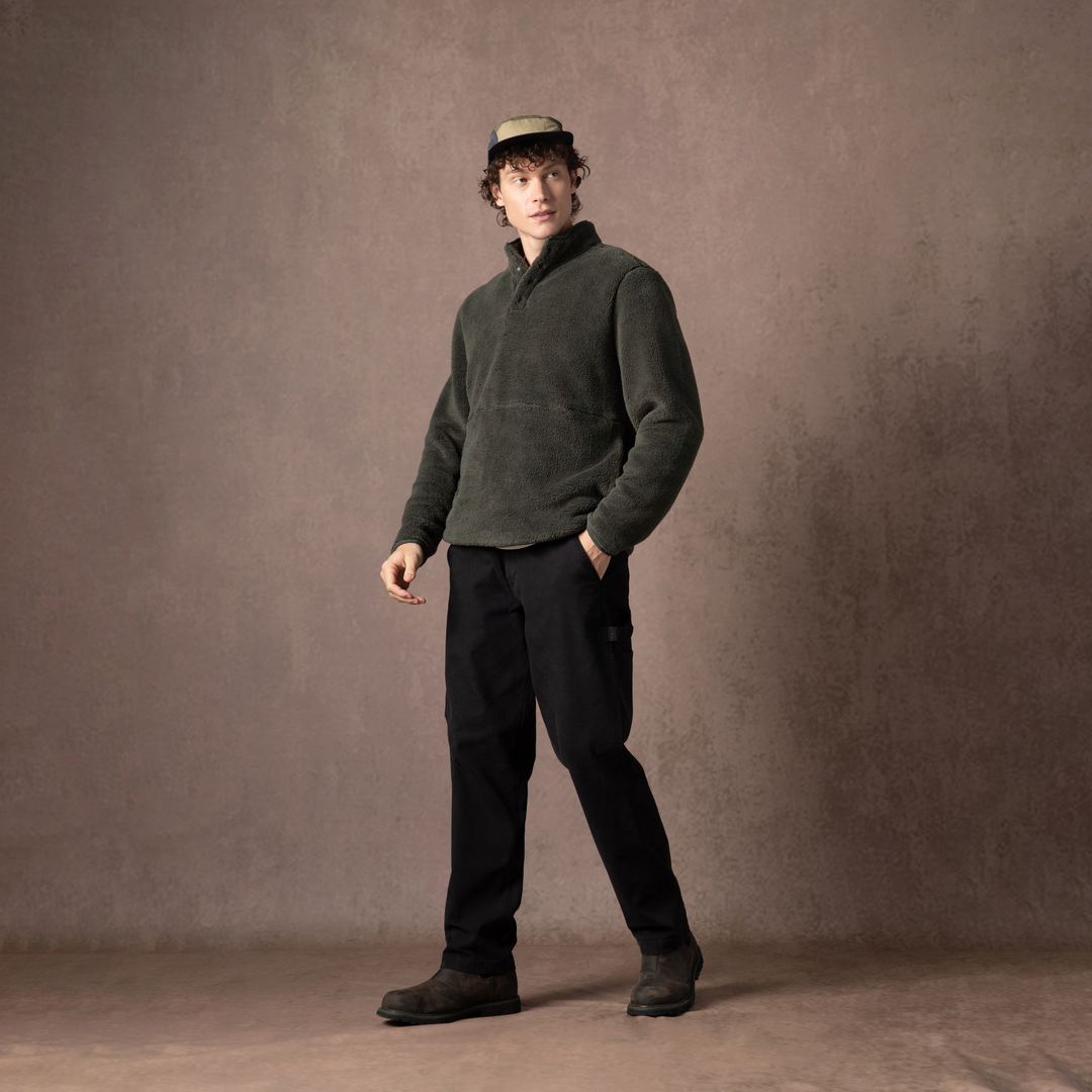 Quarter Snap Sherpa Pullover Shadow side full body on model on backdrop