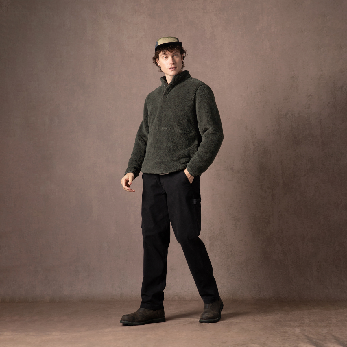 Quarter Snap Sherpa Pullover Shadow side full body on model on backdrop
