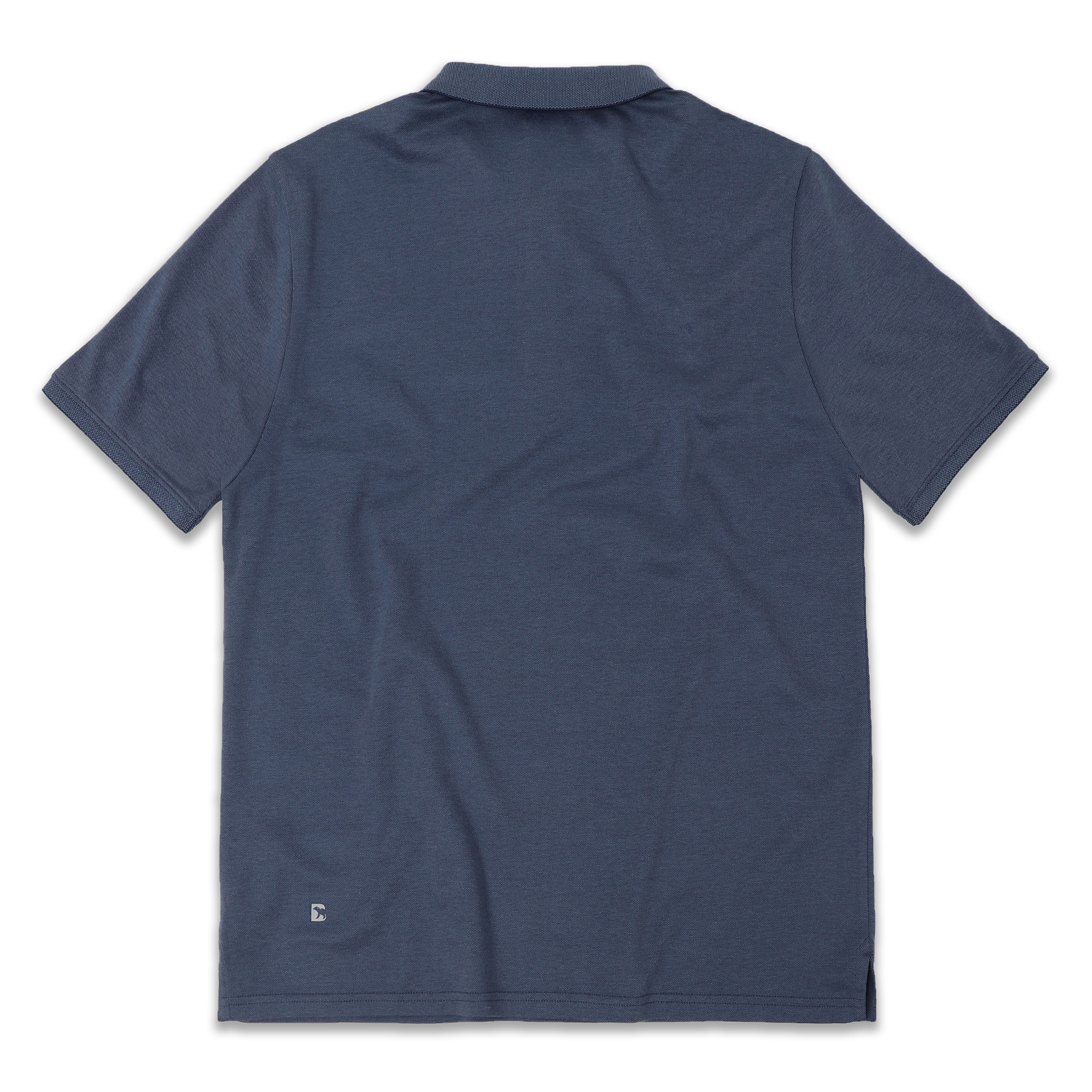Range Polo Navy back with ribbed collar, ribbed short sleeves, and Bearbottom B logo in bottom left corner