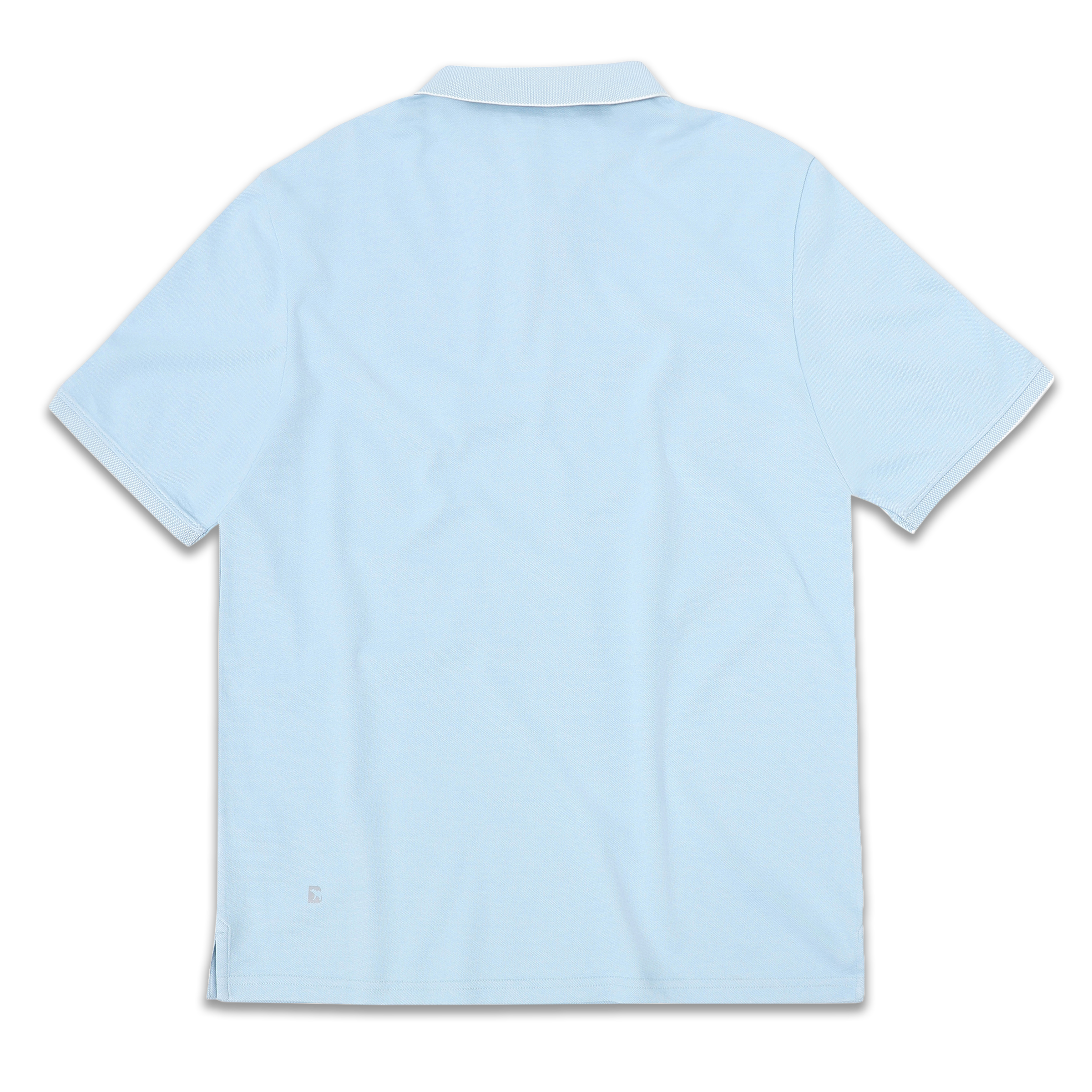 Range Polo Sky Blue back with ribbed collar, ribbed short sleeves, and Bearbottom B logo in bottom left corner