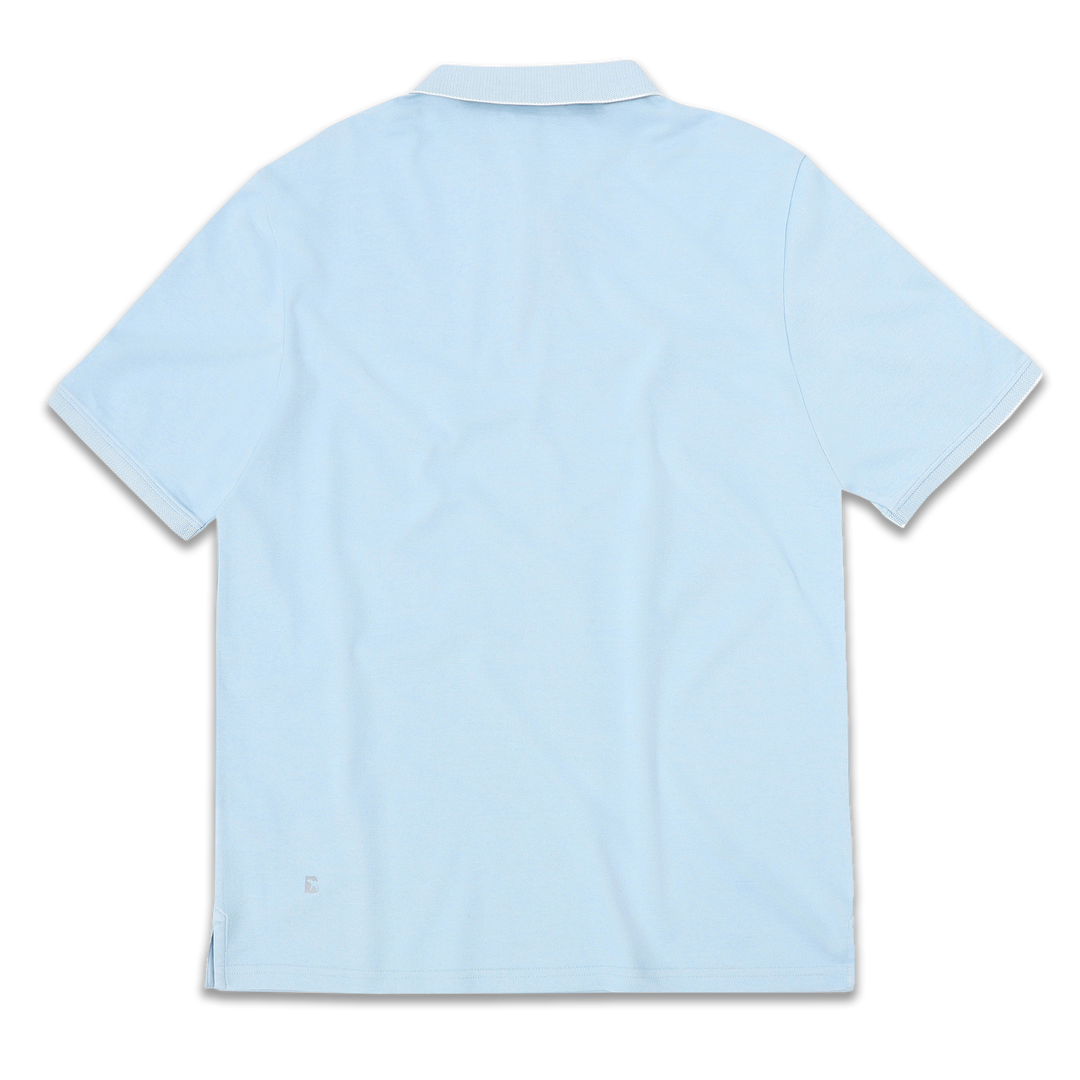 Range Polo Sky Blue back with ribbed collar, ribbed short sleeves, and Bearbottom B logo in bottom left corner
