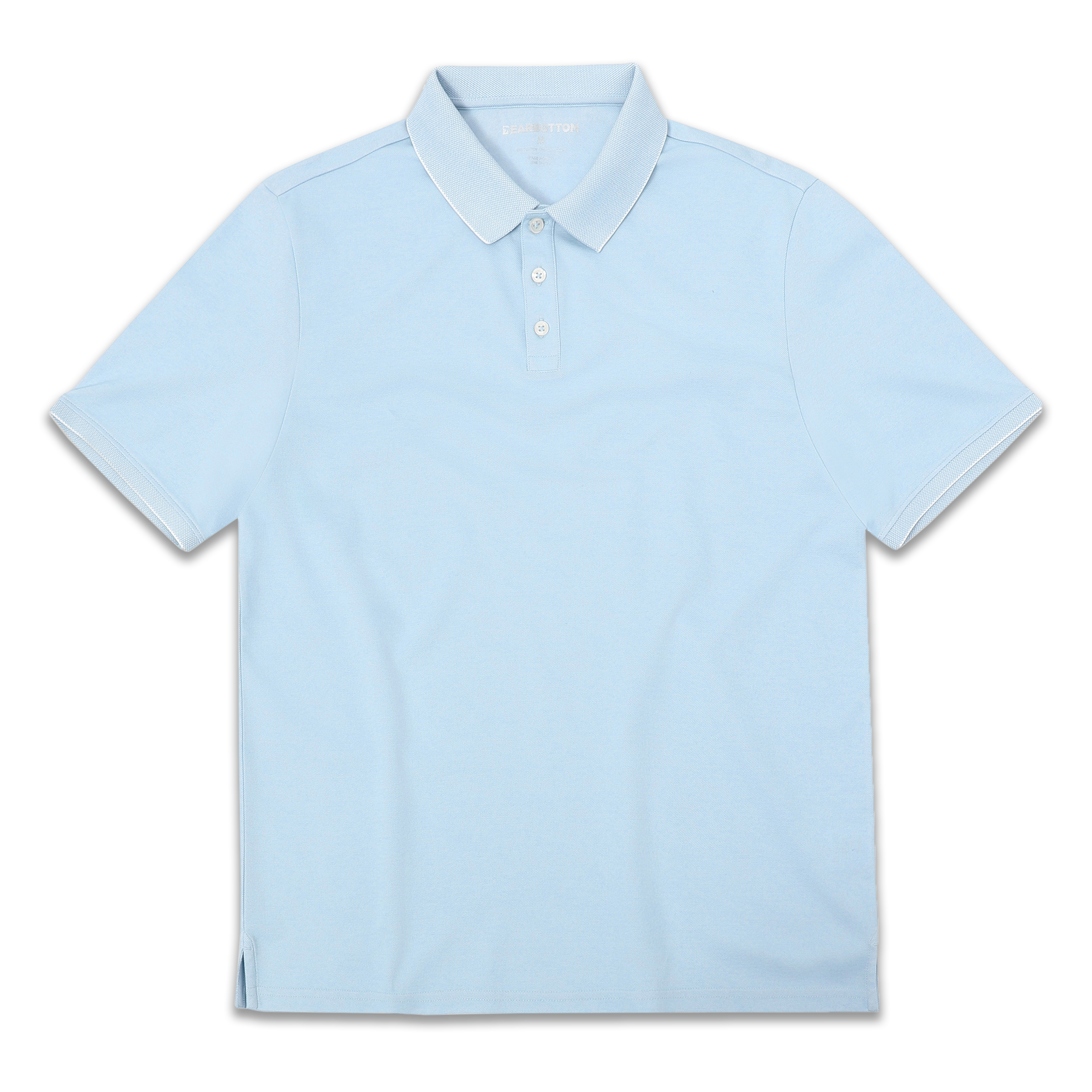 Range Polo Sky Blue front with ribbed collar, ribbed short sleeves, and 3 white buttons