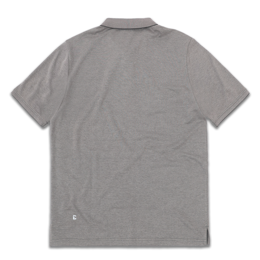 Range Polo Charcoal back with ribbed collar, ribbed short sleeves, and Bearbottom B logo in bottom left corner