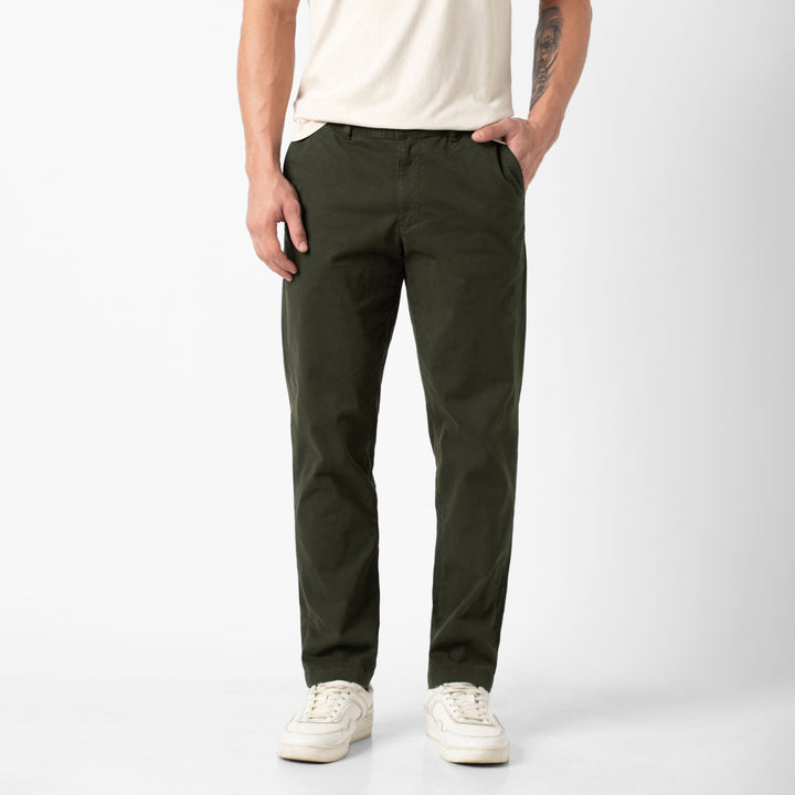 Relaxed Stretch Chino Pant Dark Pine front on model