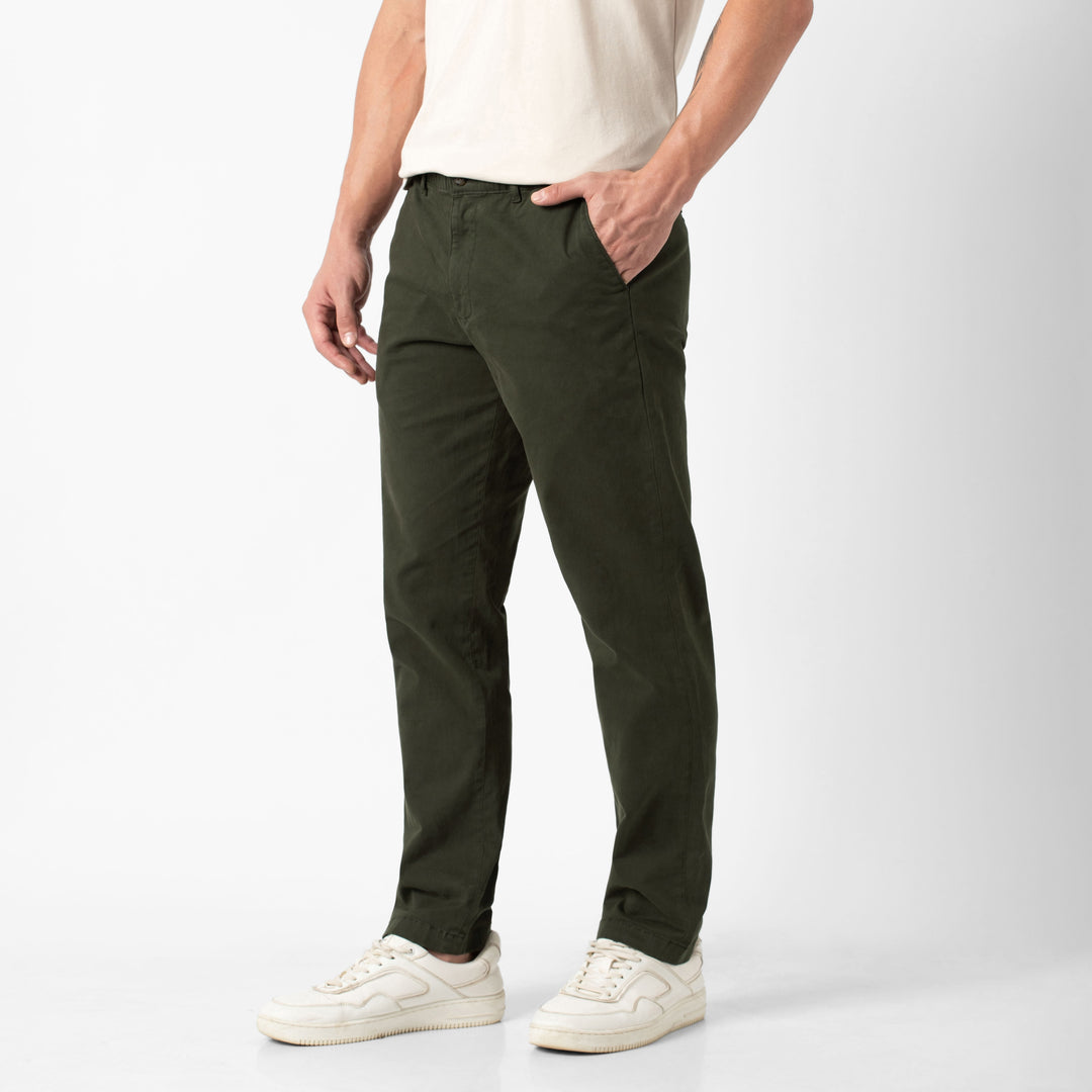 Relaxed Stretch Chino Pant Dark Pine side on model