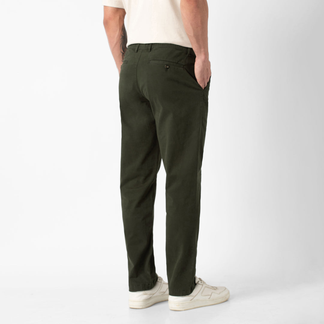 Relaxed Stretch Chino Pant Dark Pine back on model