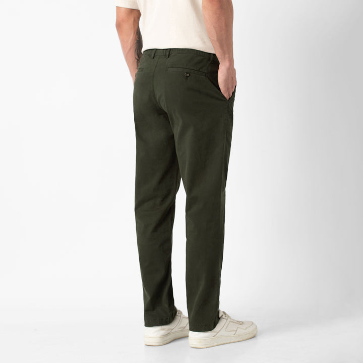 Relaxed Stretch Chino Pant Dark Pine back on model