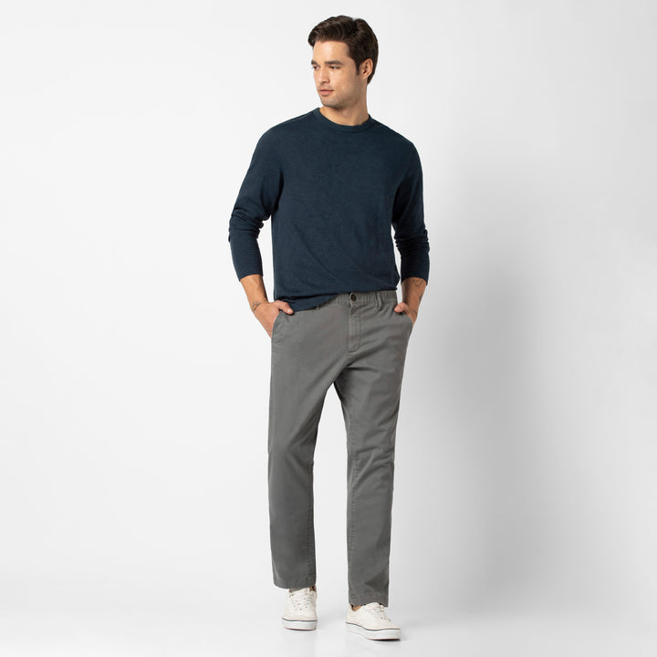 Relaxed Stretch Chino Pant Grey full body on model