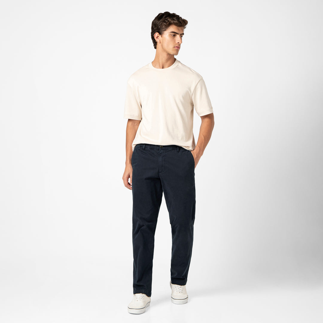Relaxed Stretch Chino Pant Navy full body on model