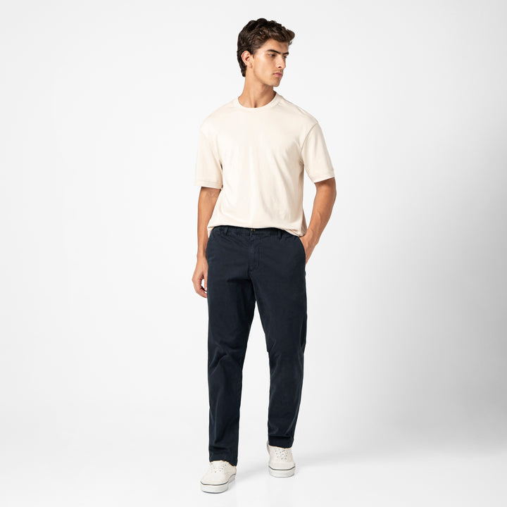 Relaxed Stretch Chino Pant Navy full body on model