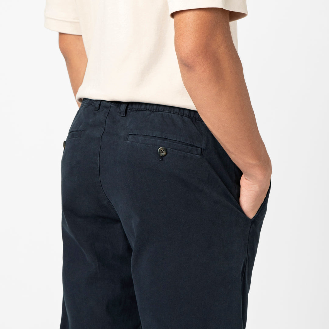 Relaxed Stretch Chino Pant Navy back close up on model
