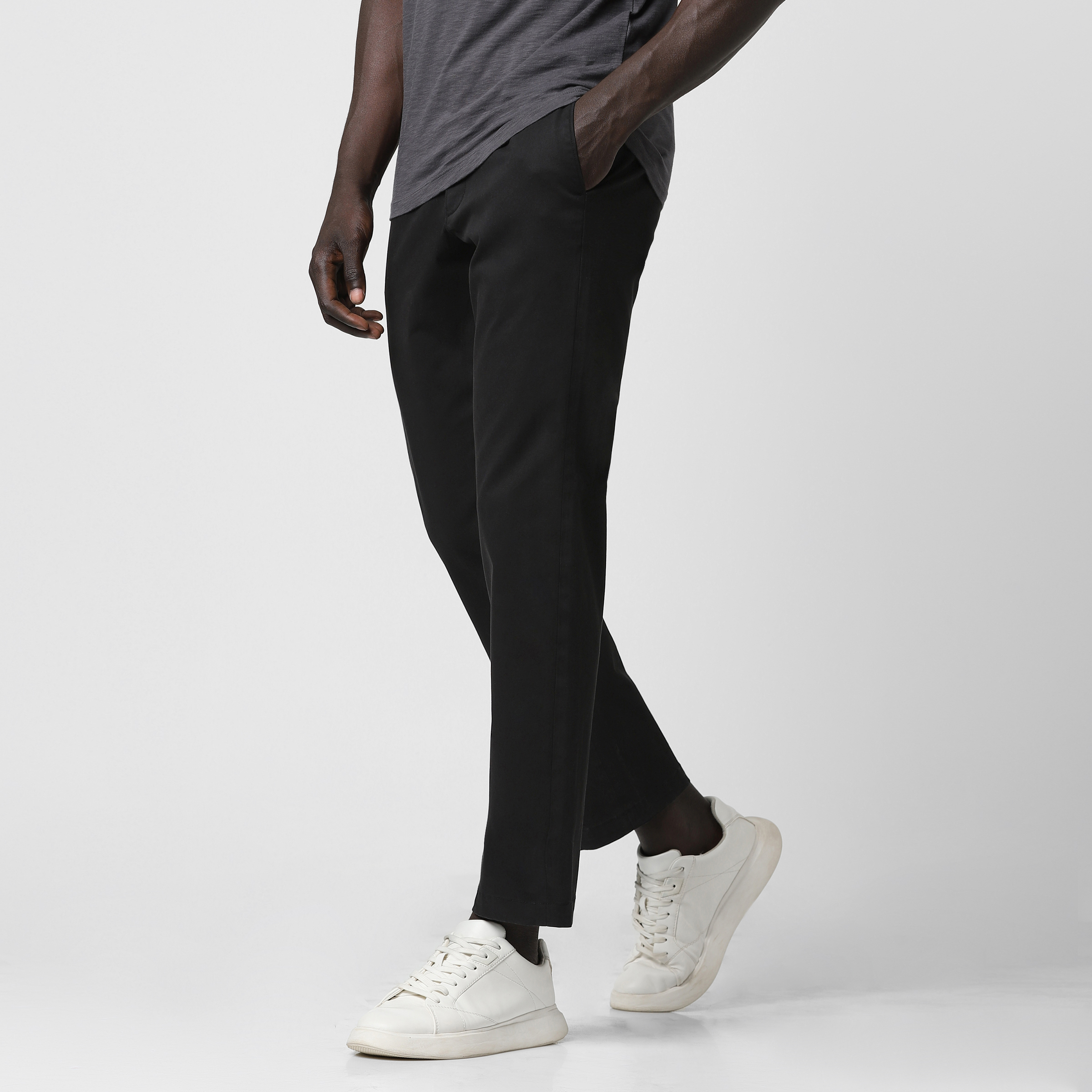 Relaxed Stretch Chino Pant Black side on model
