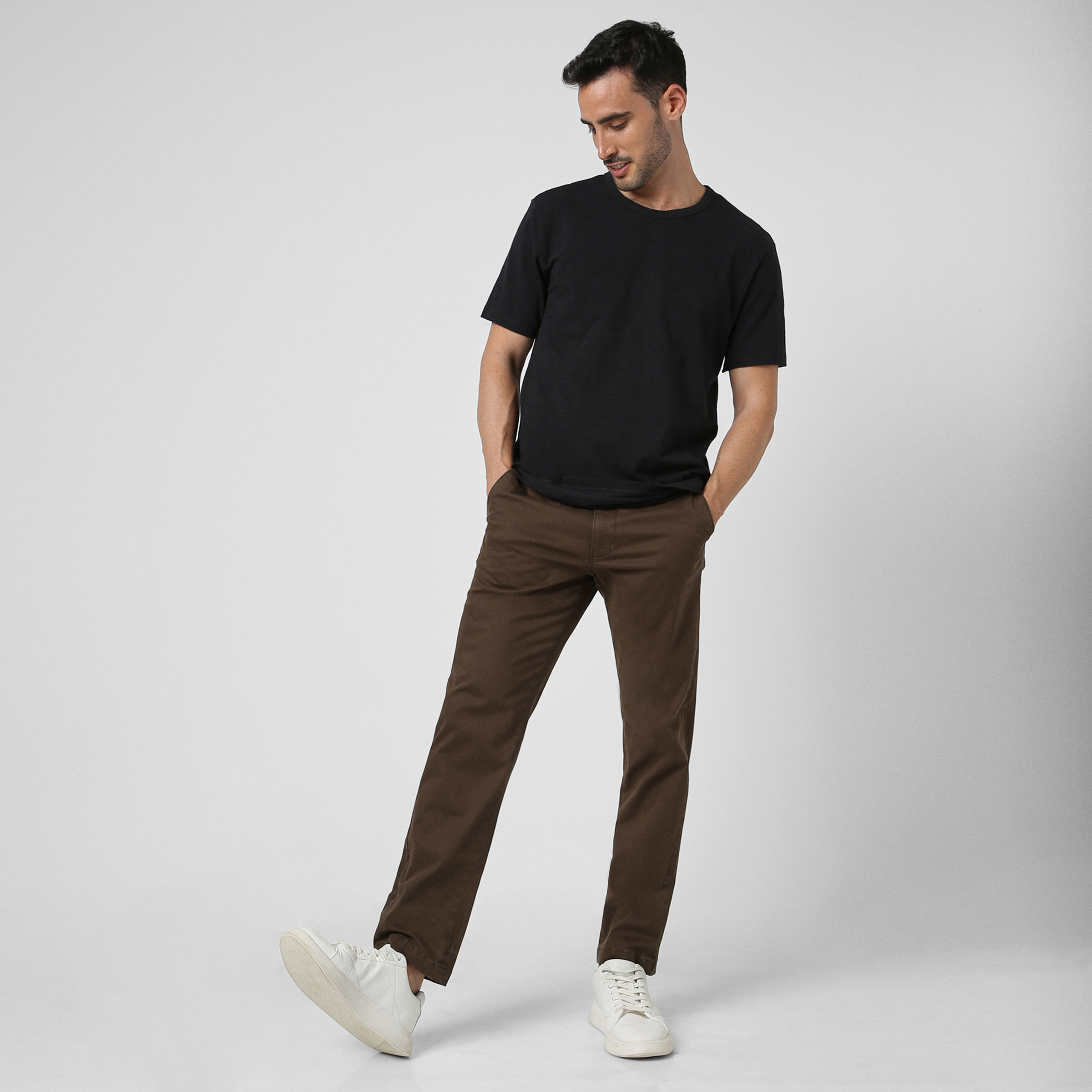 Relaxed Stretch Chino Pant Cocoa  full body on model