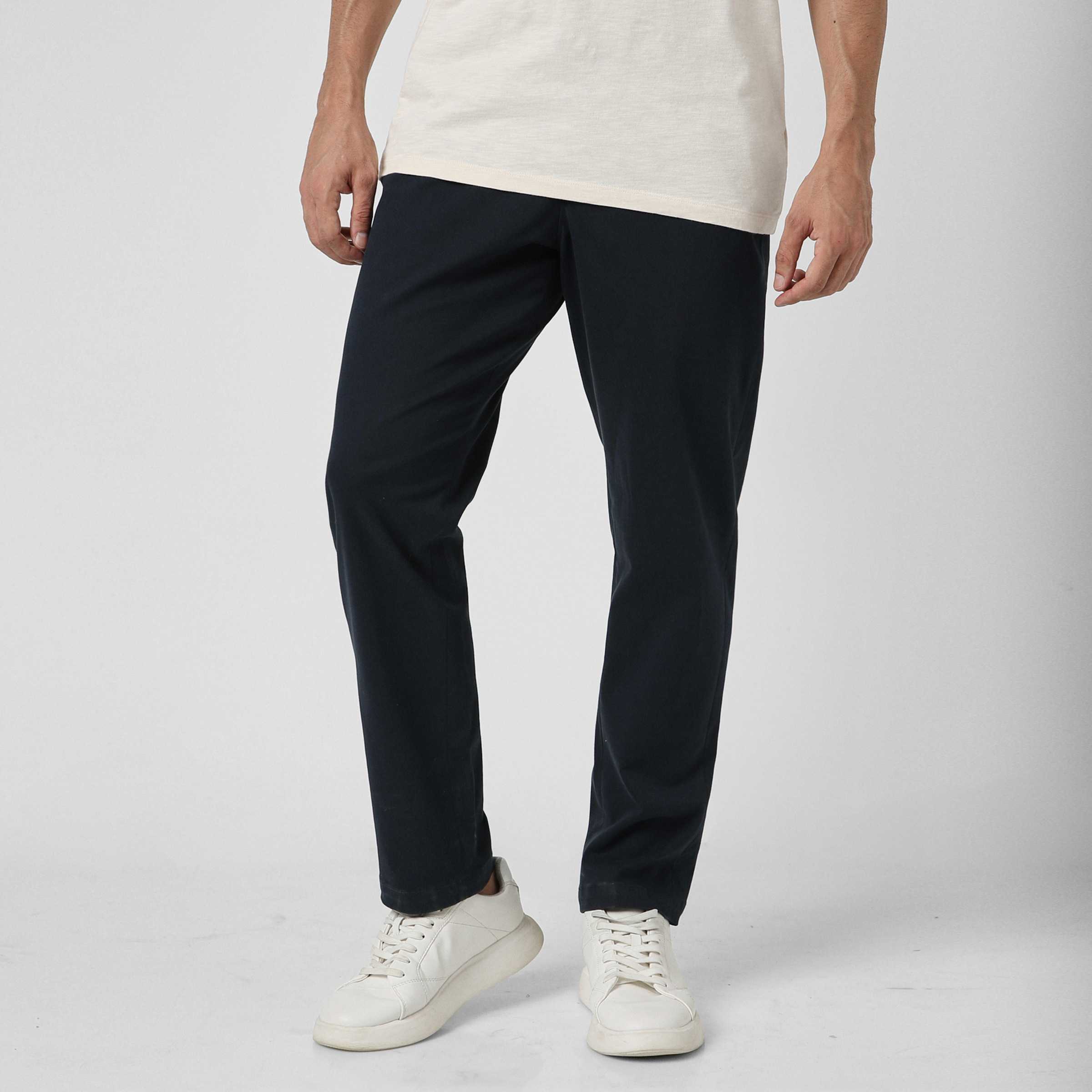 Relaxed Stretch Chino Pant Navy front on model