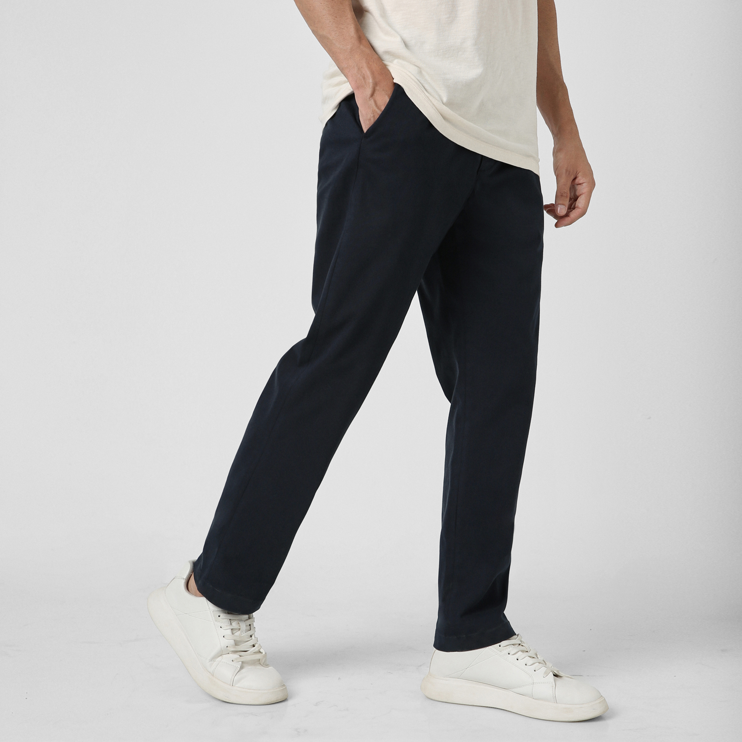 Relaxed Stretch Chino Pant Navy side on model